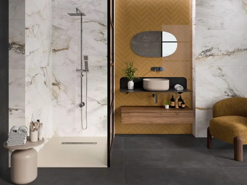 Kitchen and Bathroom Tile Trends Pisa Gold Polished Porcelain Tiles