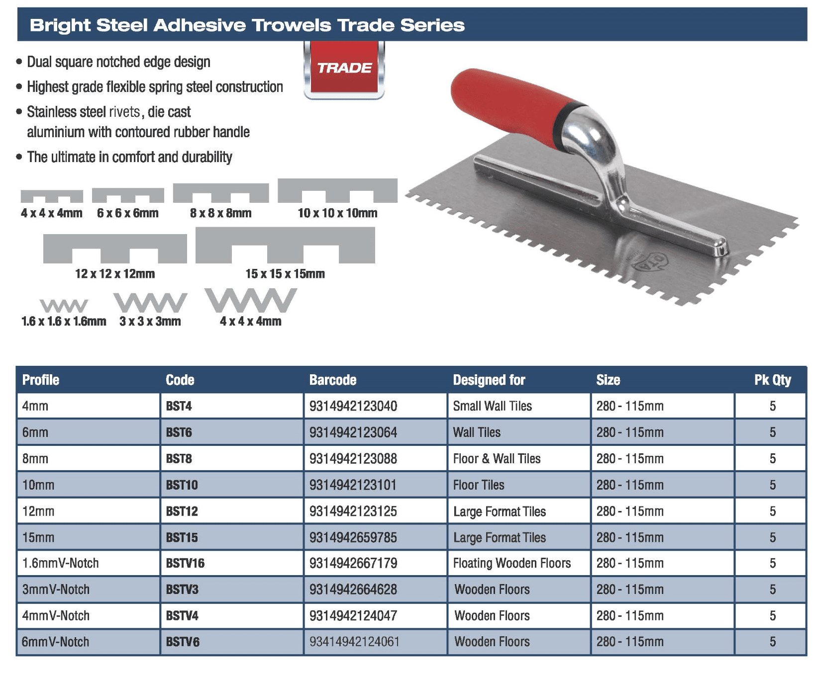 DTA Trowel Bright Steel 15mm — view 1