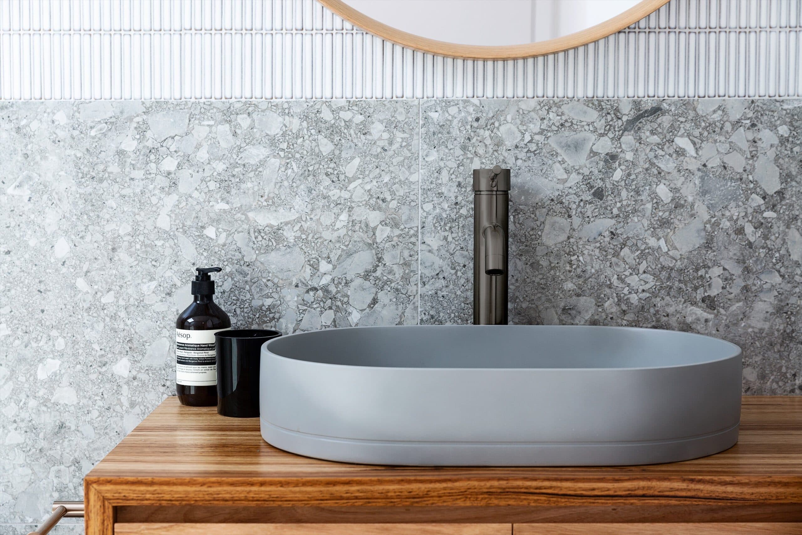 Round Tall Curved Basin Mixer - Shadow Gunmetal thumbnail 5