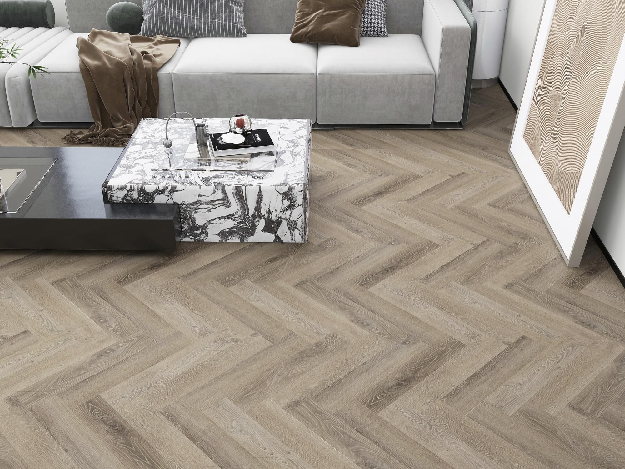 Herringbone Taupe Hybrid Flooring
