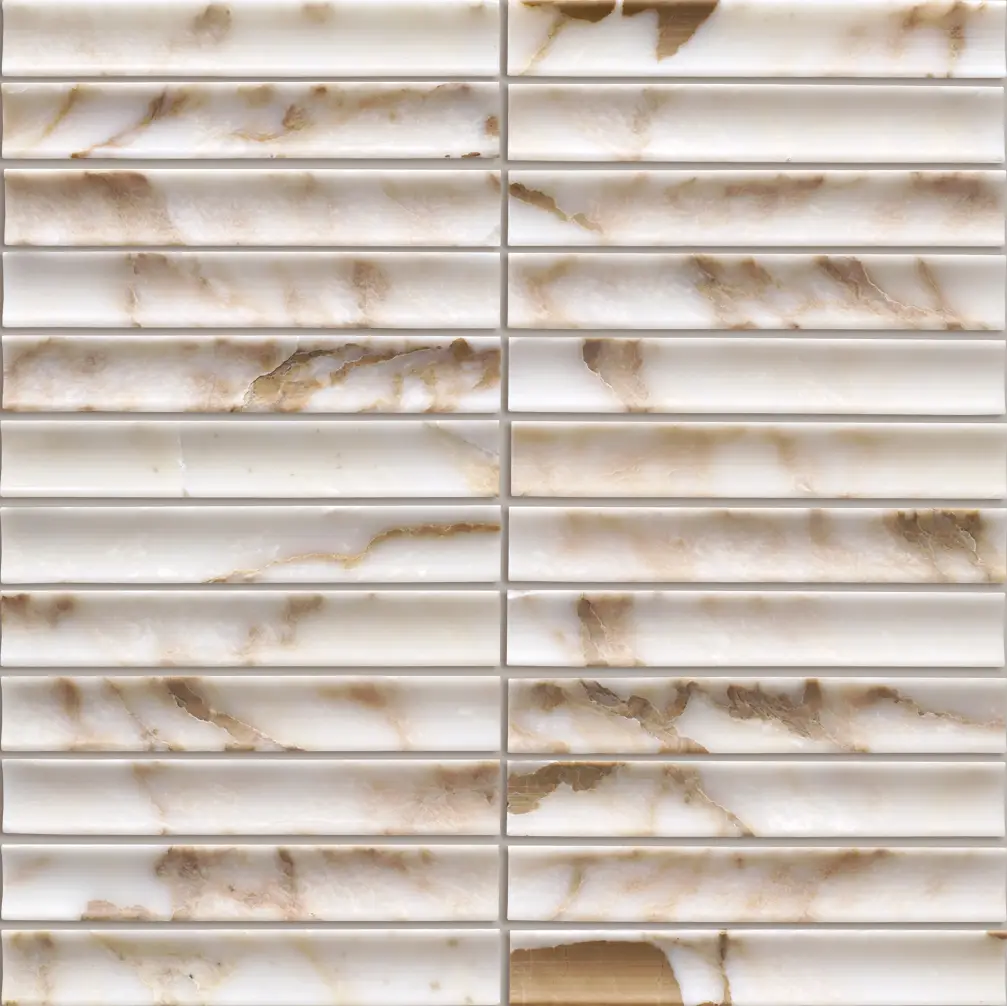 Elementa Calacatta Gold - 23x148mm Concave Mosaic Marble — view 1