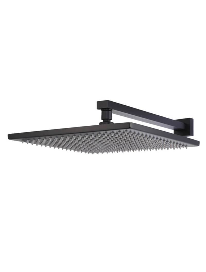 Square Wall Shower w/300mm shower rose w/400mm arm - Matte Black — view 1