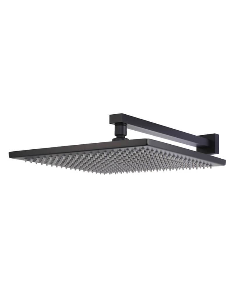 Square Wall Shower w/300mm shower rose w/400mm arm - Matte Black — view 1