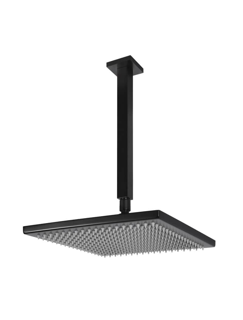 Square Ceiling Shower 300mm rose, 200mm dropper - Matte Black — view 1