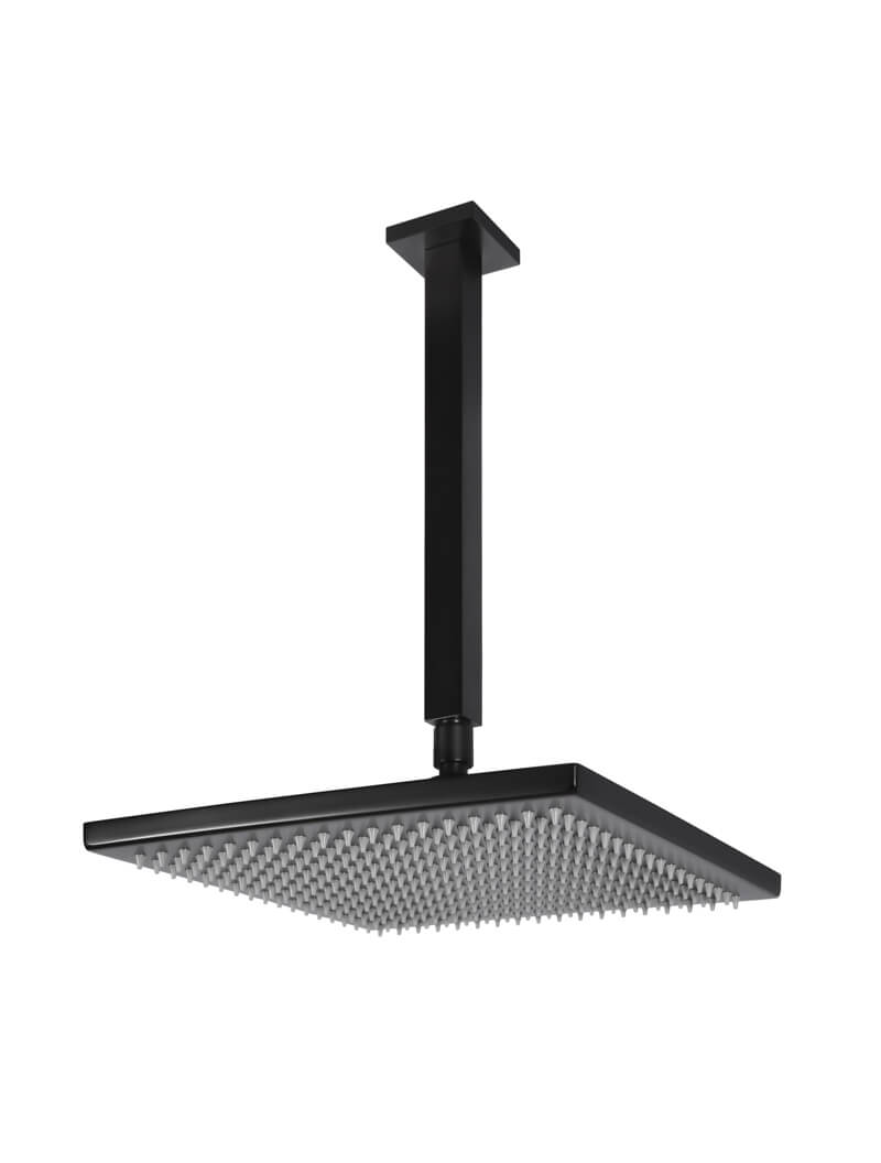 Square Ceiling Shower 300mm rose, 200mm dropper - Matte Black — view 1