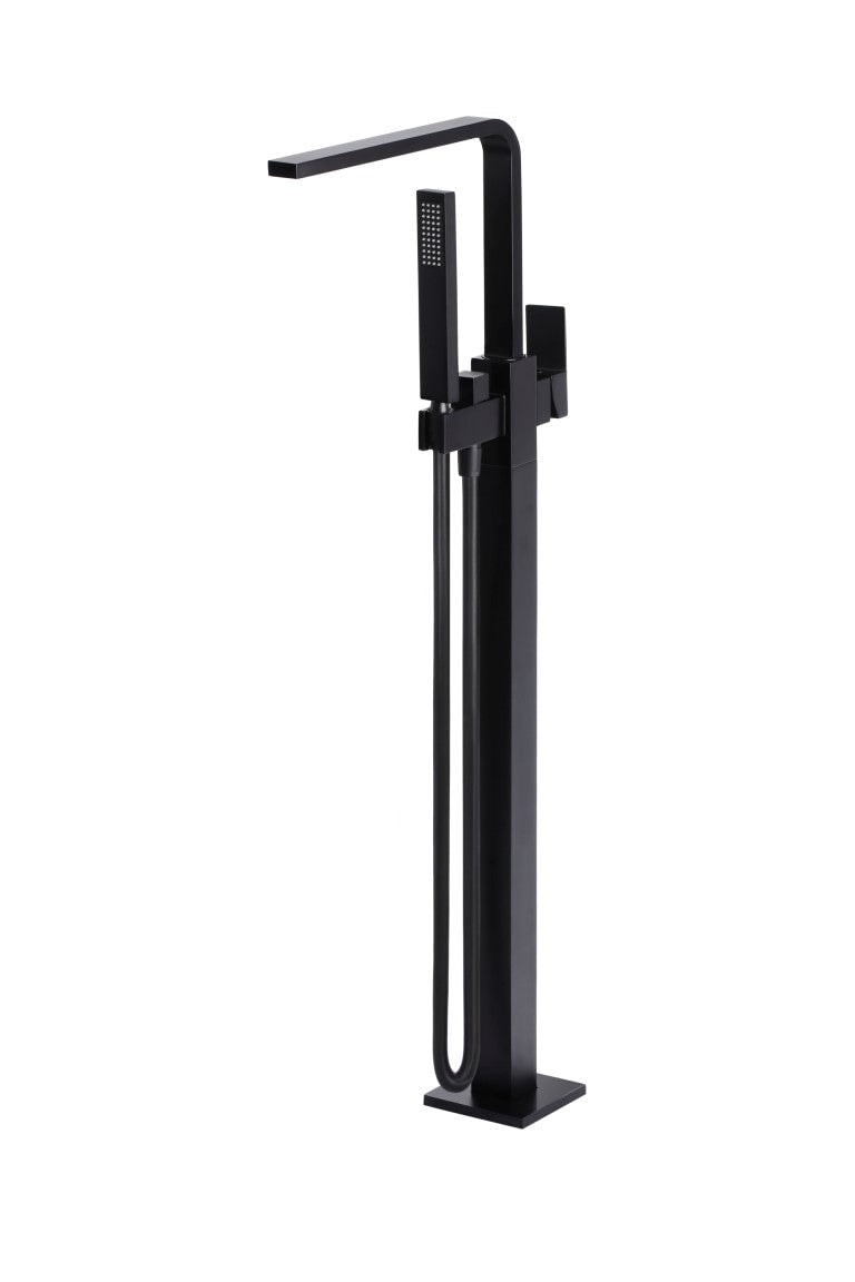 Square Freestanding Bath Spout and Hand Shower - Matte Black — view 1