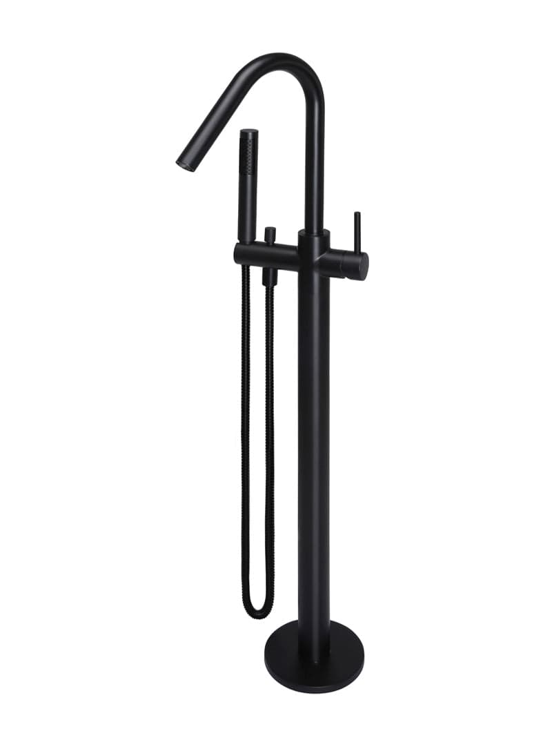 Round Freestanding Bath Spout and Hand Shower - Matte Black — view 1
