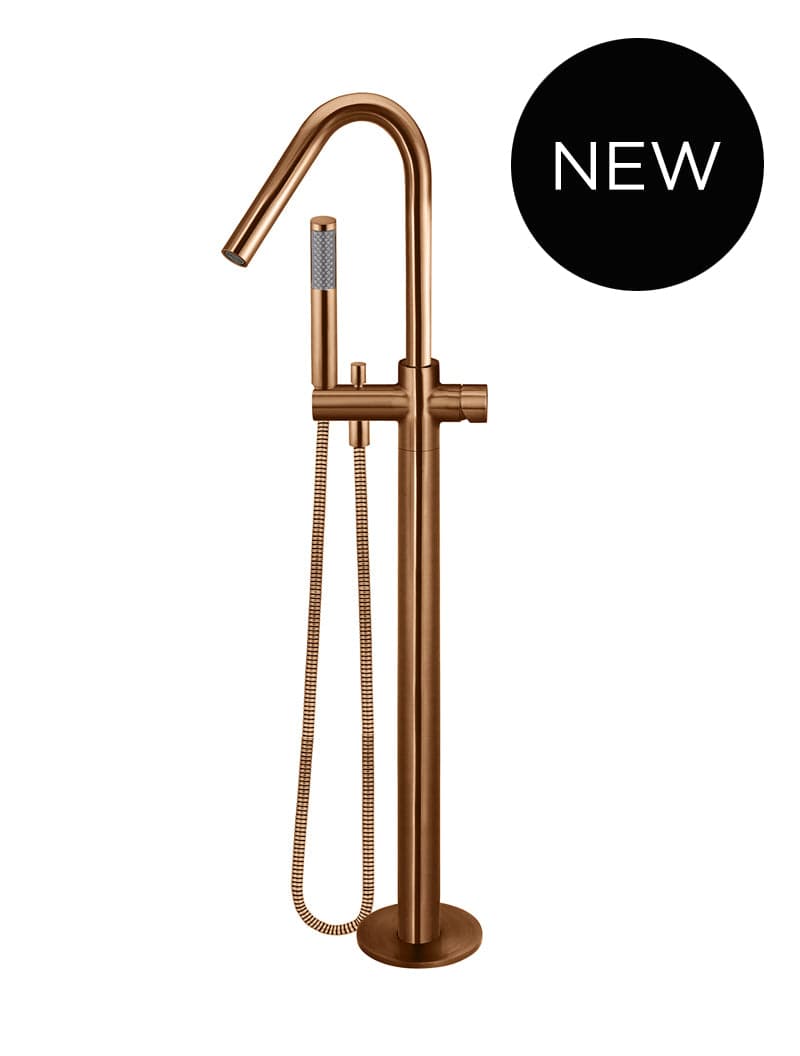 Round Pinless Freestanding Bath Spout and Hand Shower - Lustre Bronze — view 1