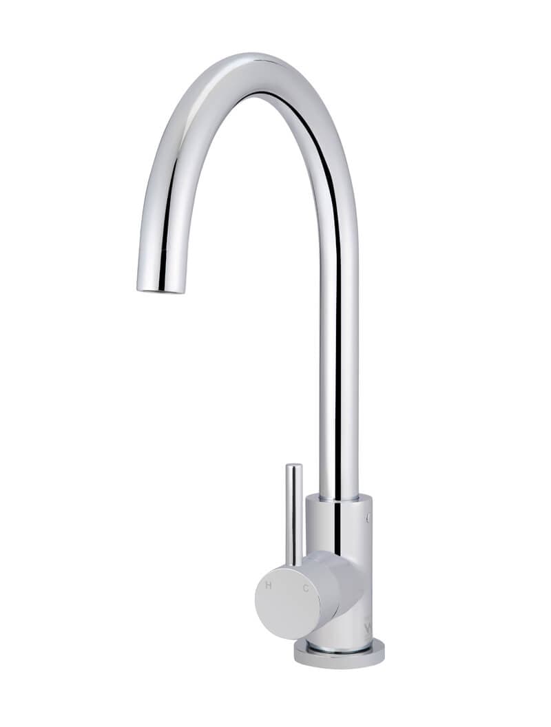 Round Gooseneck Kitchen Mixer Tap - Polished Chrome — view 1