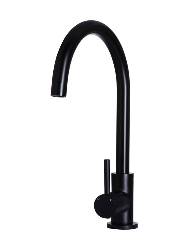 Round Gooseneck Kitchen Mixer Tap - Matte Black — view 1