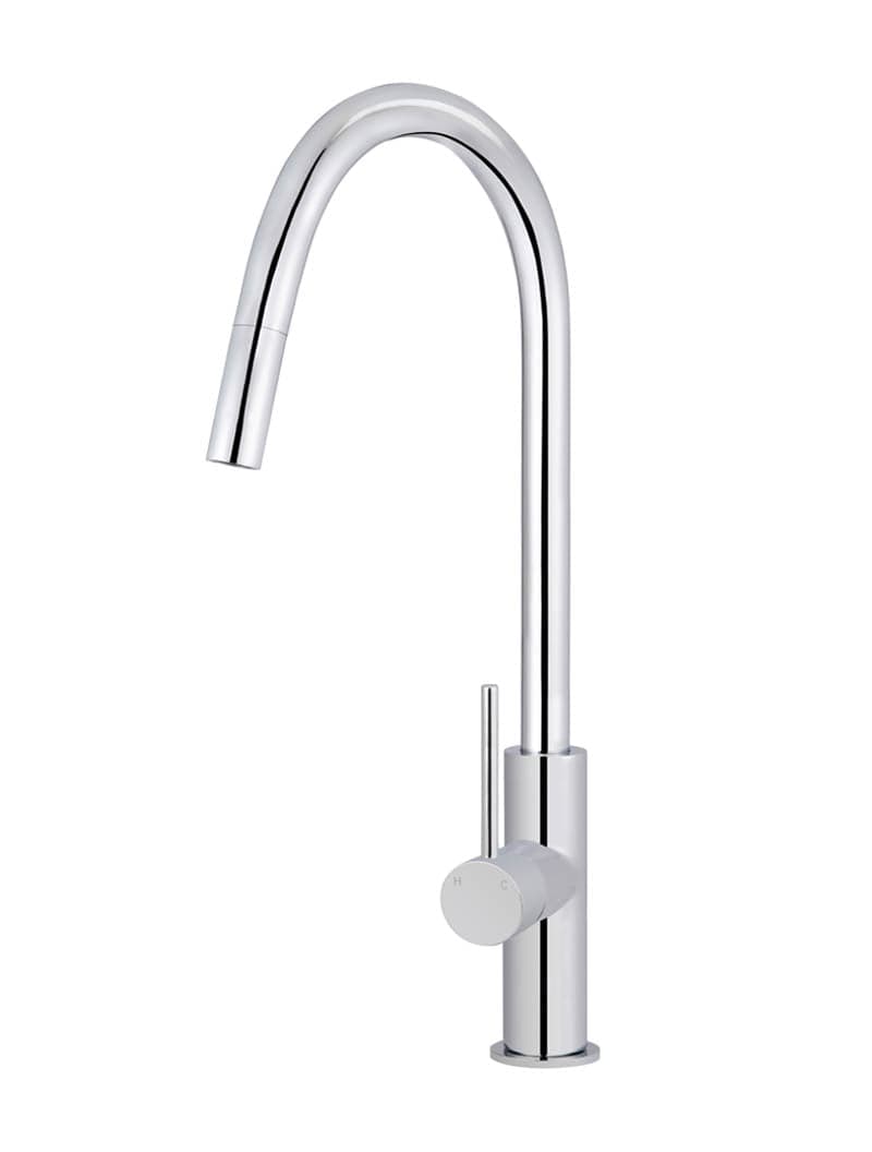 Round Piccola Pull Out Kitchen Mixer Tap - Polished Chrome — view 1
