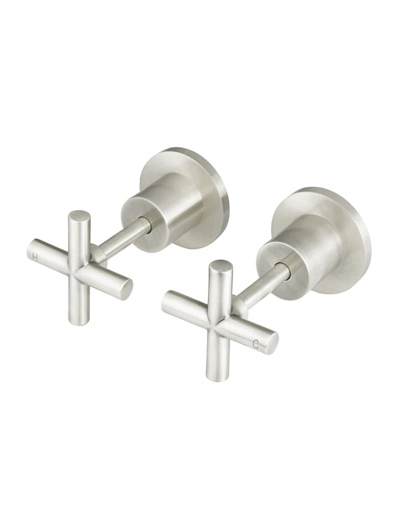 Round Cross Handle Jumper Valve Wall Top Assemblies - PVD Brushed Nickel — view 1