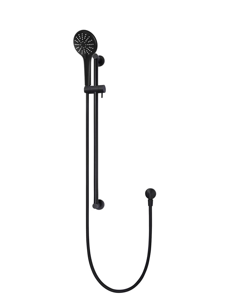 Round Three Function Hand Shower on Rail Column - Matte Black — view 1