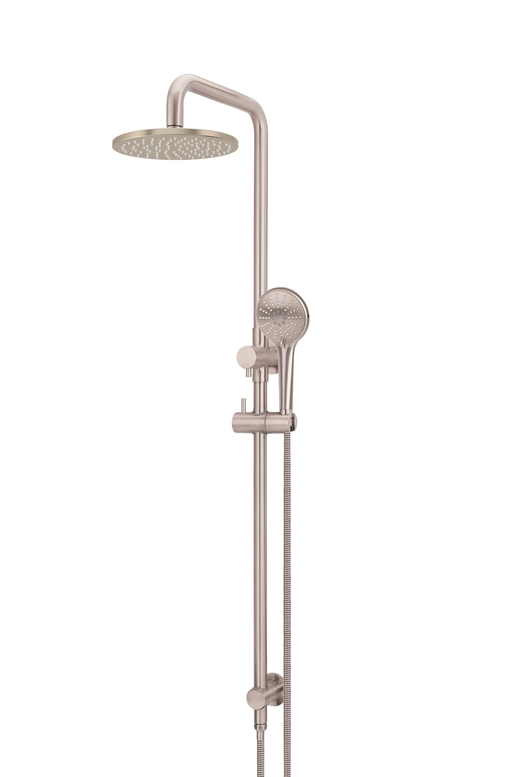 Round Combination Shower Rail 200mm Rose, Three Function Hand Shower - Champagne — view 1