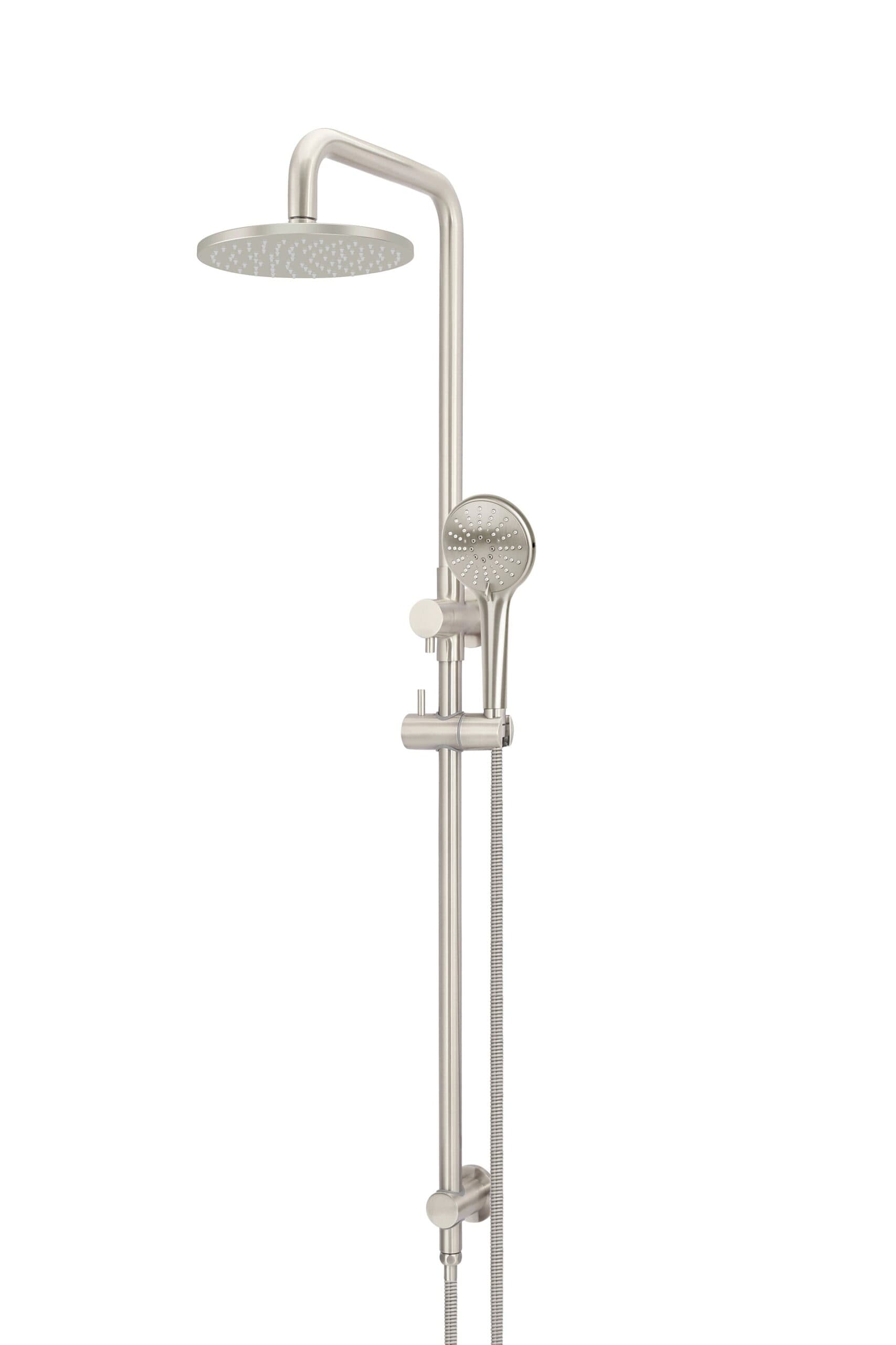 Round Combination Shower Rail 200mm Rose, Three Function Hand Shower - PVD Brushed Nickel — view 1