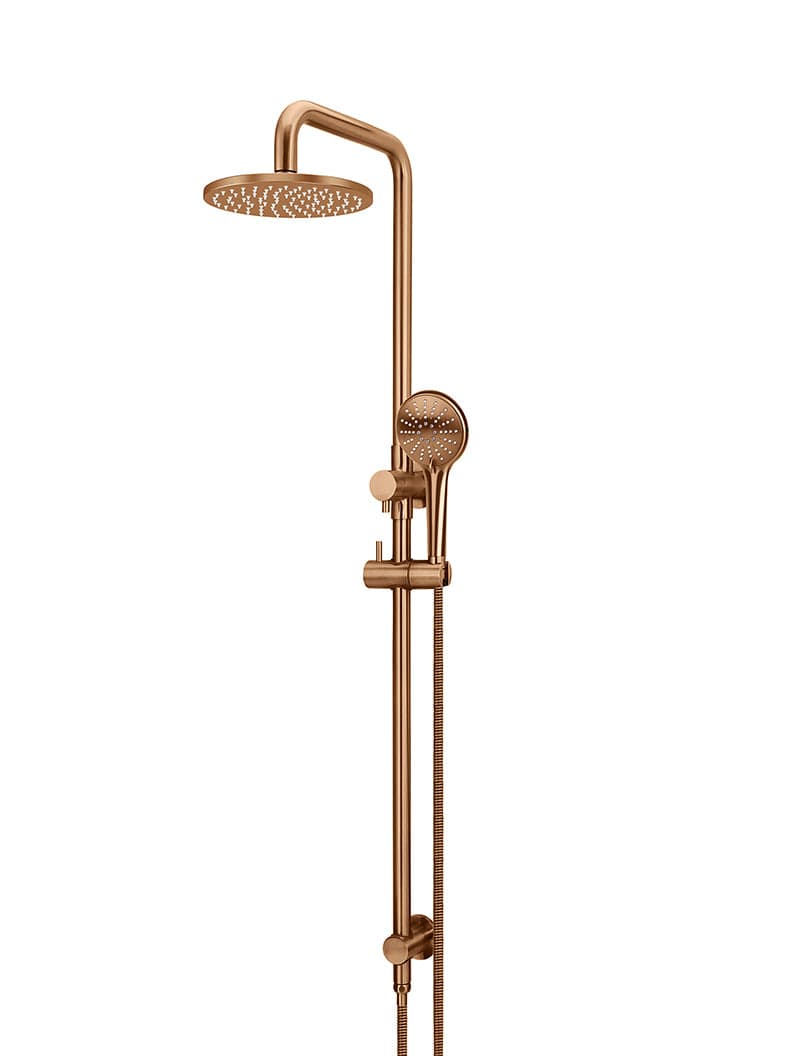 Round Combination Shower Rail 200mm Rose, Three Function Hand Shower - Lustre Bronze — view 1