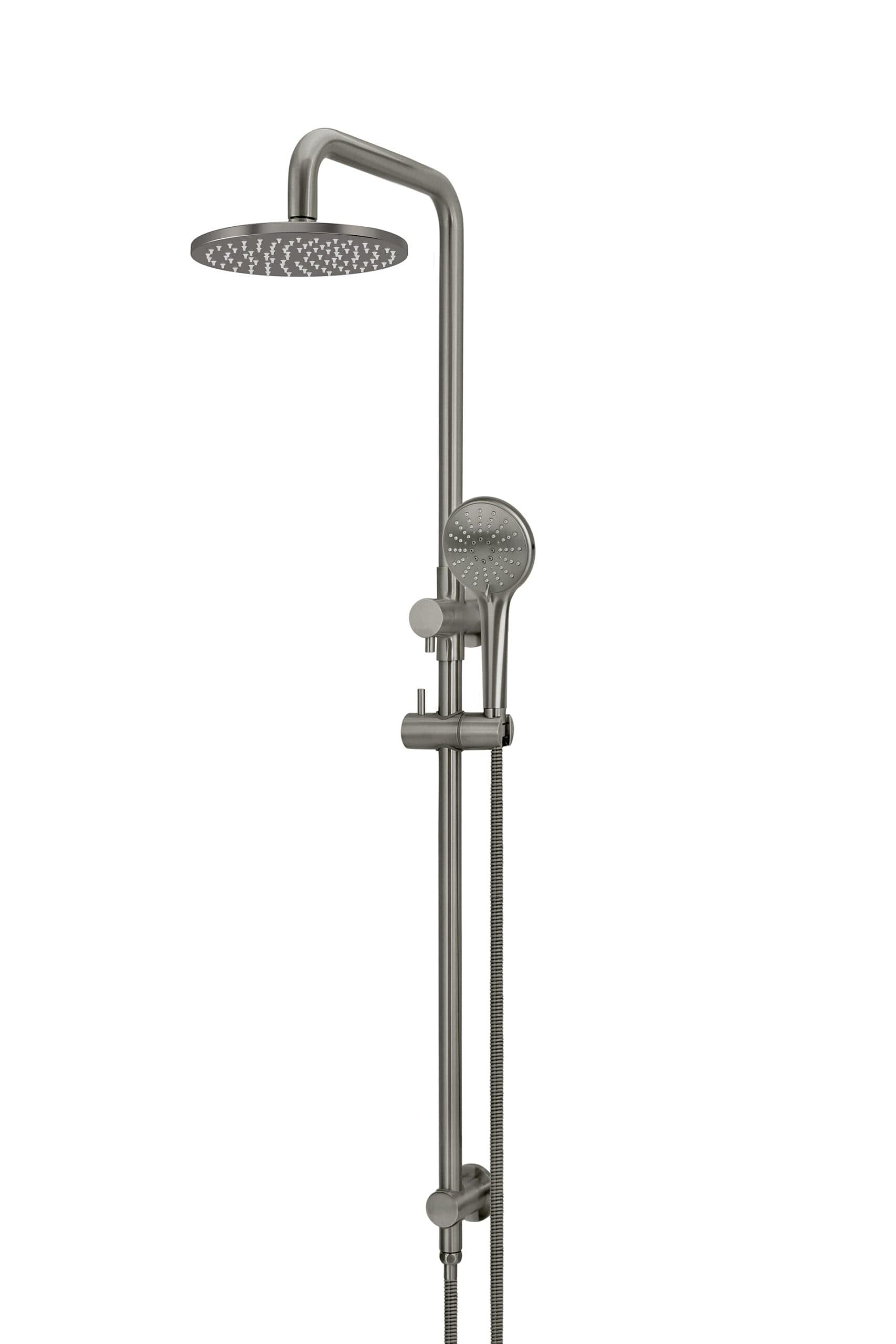 Round Combination Shower Rail 200mm Rose, Three Function Hand Shower - Shadow Gunmetal — view 1