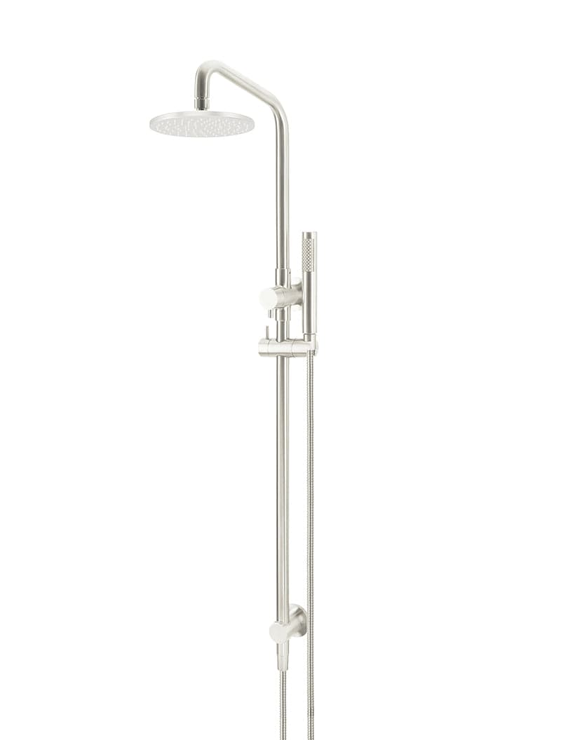 Round Combination Shower Rail, 200mm Rose, Single Function Hand Shower - PVD Brushed Nickel — view 1