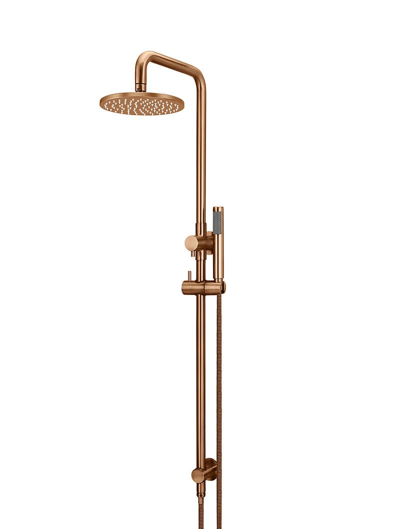 Round Combination Shower Rail, 200mm Rose, Single Function Hand Shower - Lustre Bronze — view 1