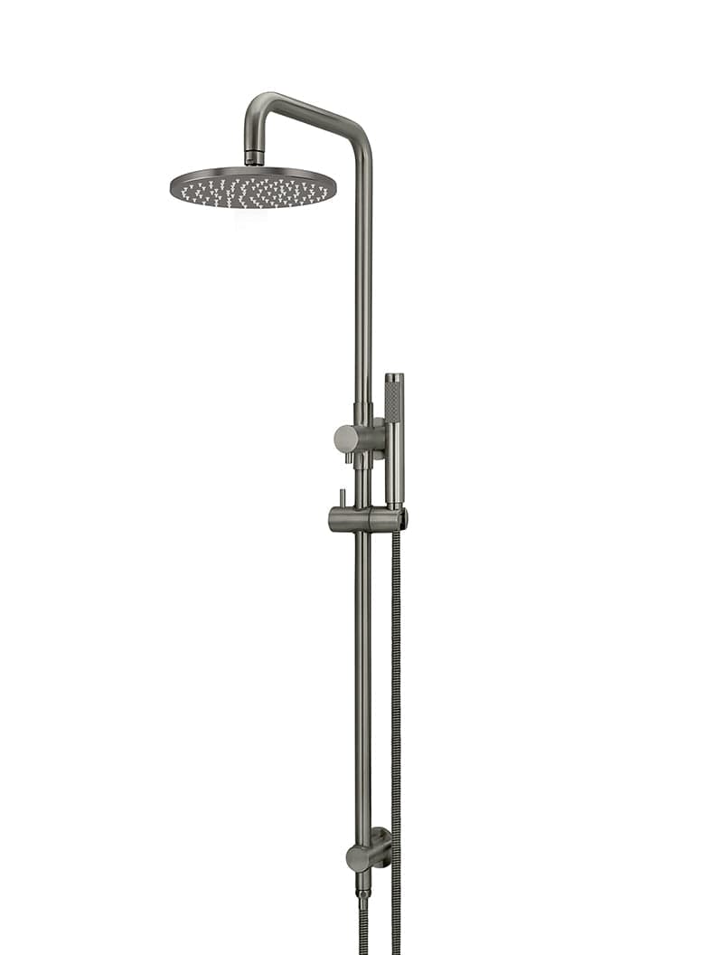 Round Combination Shower Rail, 200mm Rose, Single Function Hand Shower - Shadow Gunmetal — view 1