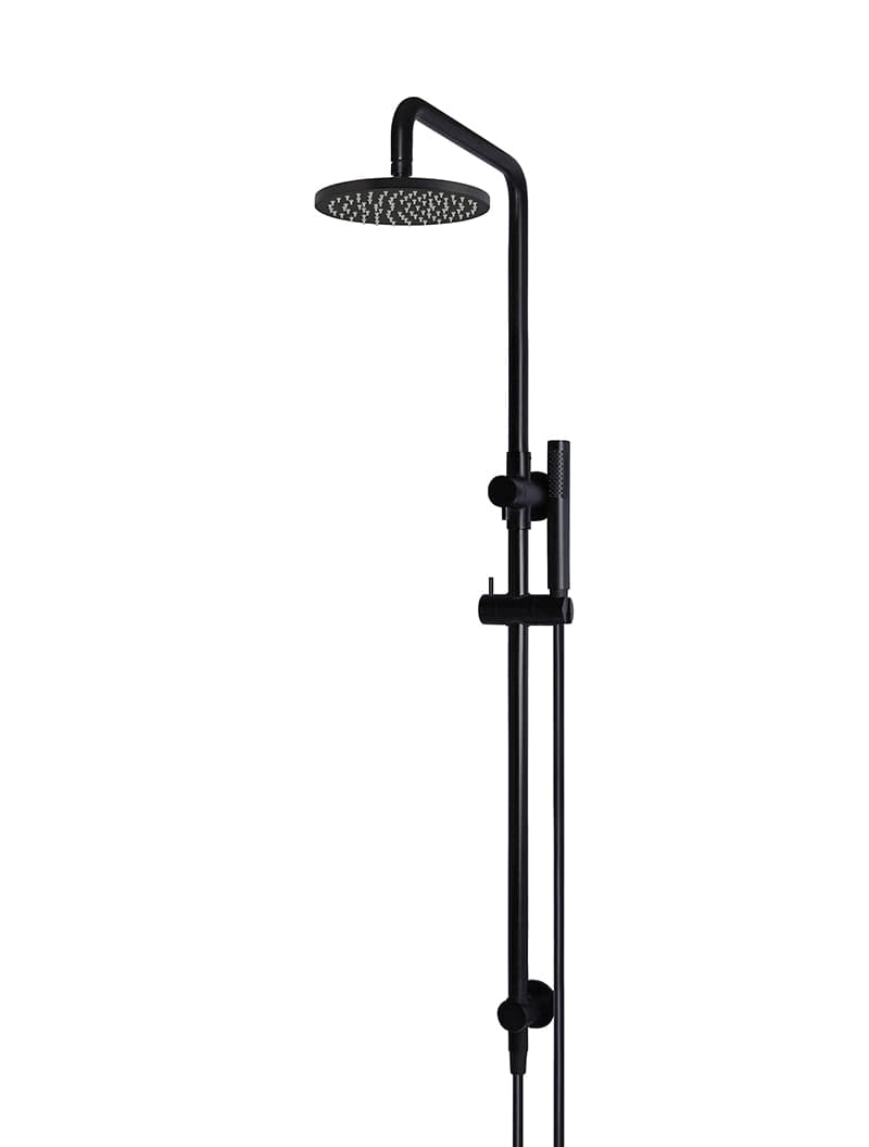 Round Combination Shower Rail, 200mm Rose, Single Function Hand Shower - Matte Black — view 1