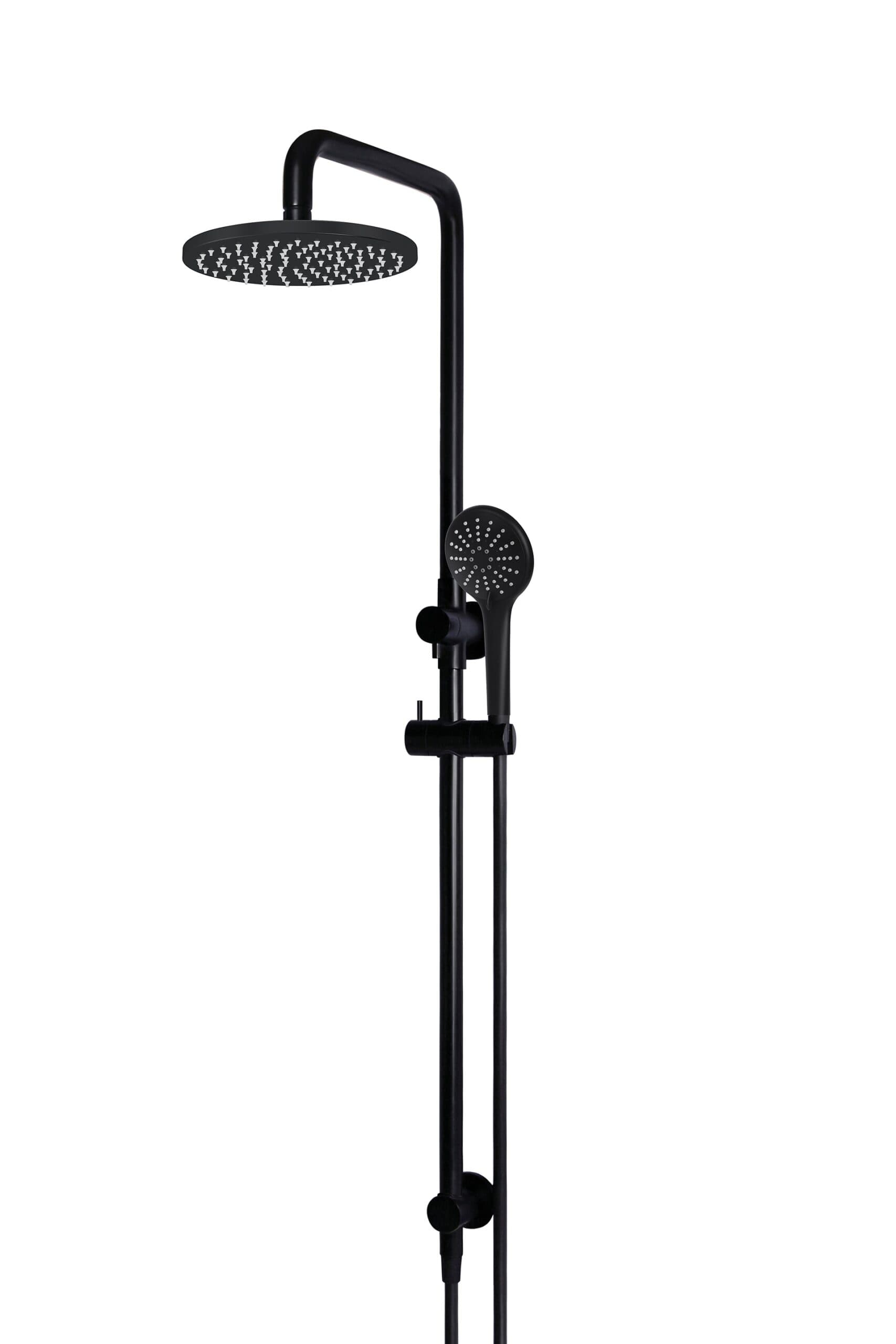 Round Combination Shower Rail, 200mm Rose, Three-Function Hand Shower - Matte Black — view 1