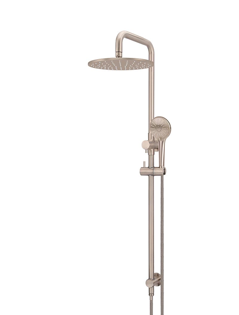 Round Combination Shower Rail 300mm Rose, Three Function Hand Shower - Champagne — view 1