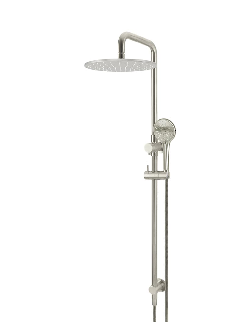 Round Combination Shower Rail 300mm Rose, Three Function Hand Shower - PVD Brushed Nickel — view 1