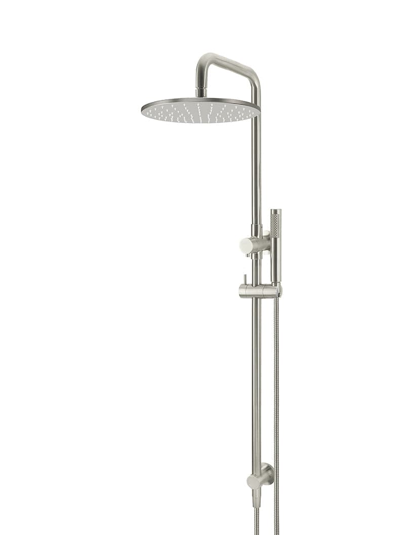 Round Combination Shower Rail, 300mm Rose, Single Function Hand Shower - PVD Brushed Nickel — view 1