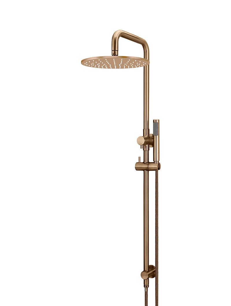 Round Combination Shower Rail, 300mm Rose, Single Function Hand Shower - Lustre Bronze — view 1