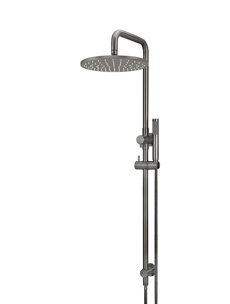 Round Combination Shower Rail, 300mm Rose, Single Function Hand Shower - Shadow Gunmetal — view 1
