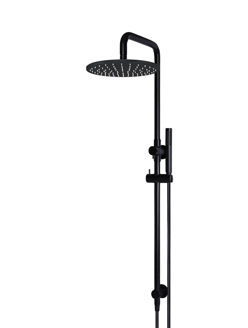 Round Combination Shower Rail, 300mm Rose, Single Function Hand Shower - Matte Black — view 1