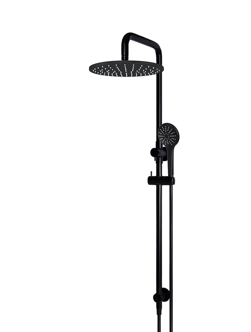 Round Combination Shower Rail, 300mm Rose, Three Function Hand Shower - Matte Black — view 1