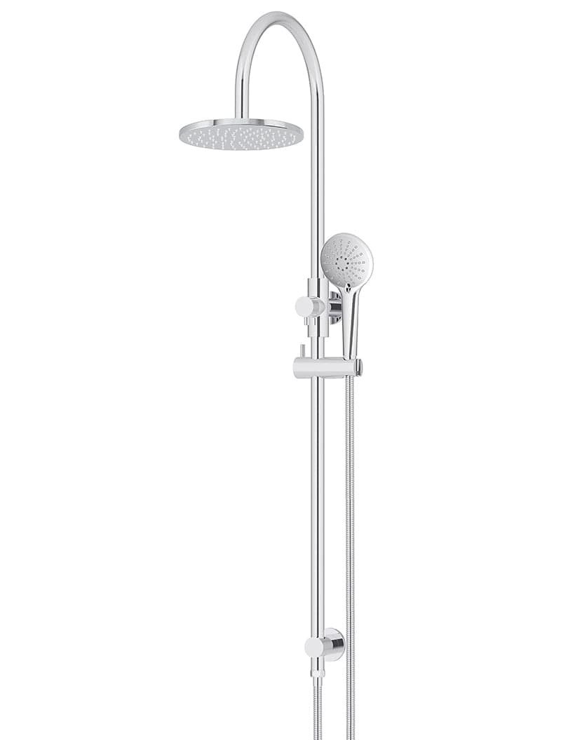 Round Gooseneck Shower Set with 200mm rose, Three-Function Hand Shower - Polished Chrome — view 1