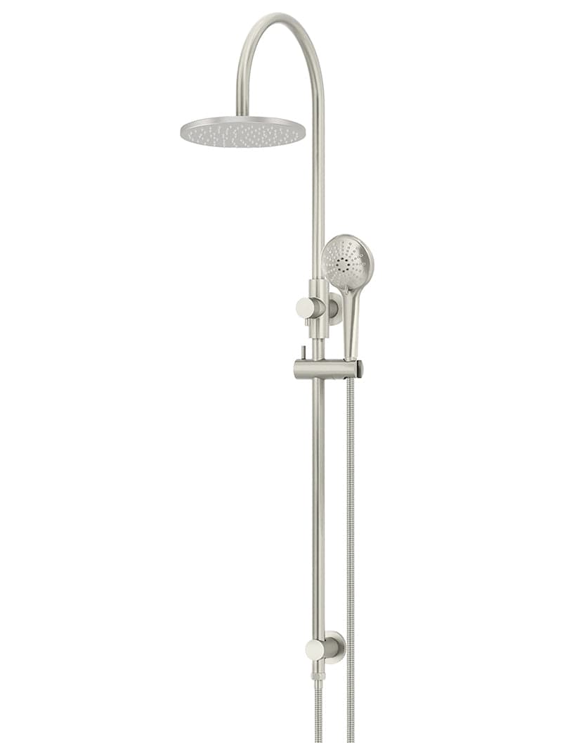 Round Gooseneck Shower Set with 200mm rose, Three-Function Hand Shower - PVD Brushed Nickel — view 1