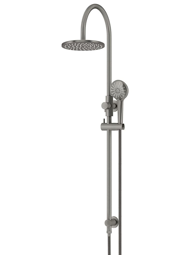 Round Gooseneck Shower Set with 200mm rose, Three-Function Hand Shower - Shadow Gunmetal — view 1