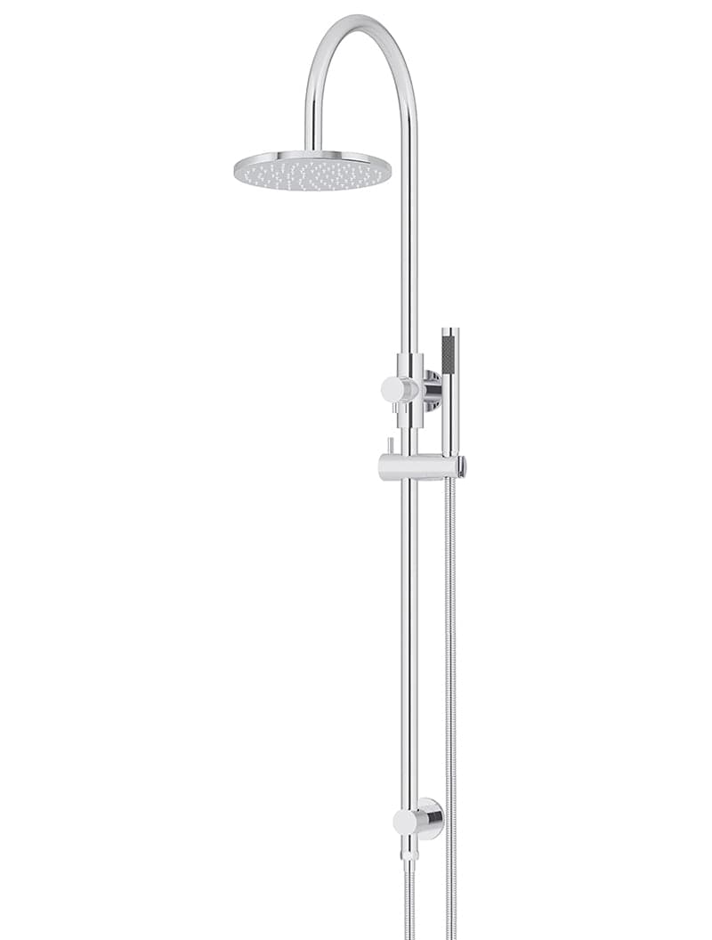 Round Gooseneck Shower Set with 200mm rose, Single-Function Hand Shower - Polished Chrome — view 1