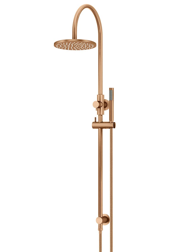 Round Gooseneck Shower Set with 200mm rose, Single-Function Hand Shower - Lustre Bronze — view 1