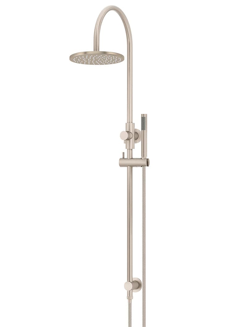 Round Gooseneck Shower Set with 200mm rose, Single-Function Hand Shower - Champagne — view 1