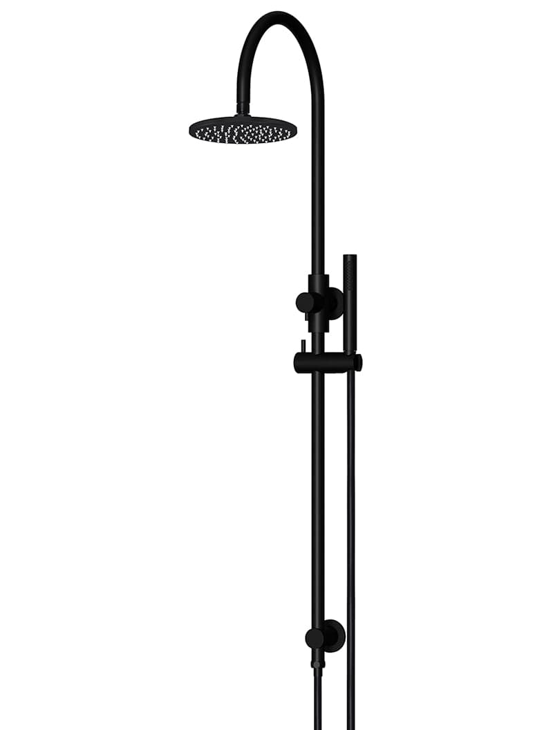 Round Gooseneck Shower Set with 200mm rose, Single-Function Hand Shower - Matte Black — view 1