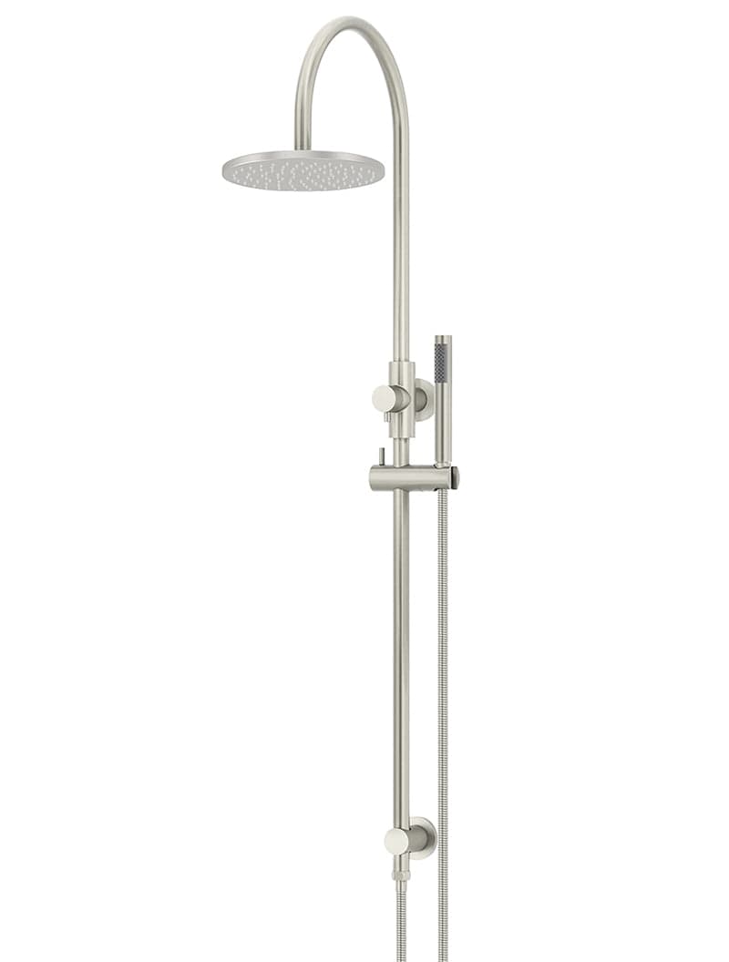 Round Gooseneck Shower Set with 200mm rose, Single-Function Hand Shower - PVD Brushed Nickel — view 1