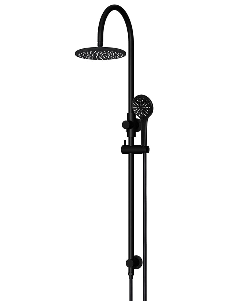 Round Gooseneck Shower Set with 200mm rose, Three-Function Hand Shower - Matte Black — view 1