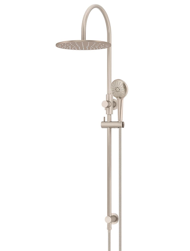 Round Gooseneck Shower Set with 300mm rose, Three-Function Hand Shower - Champagne — view 1