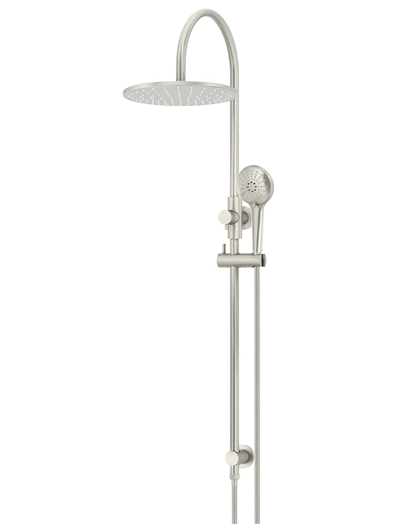 Round Gooseneck Shower Set with 300mm rose, Three-Function Hand Shower - PVD Brushed Nickel — view 1