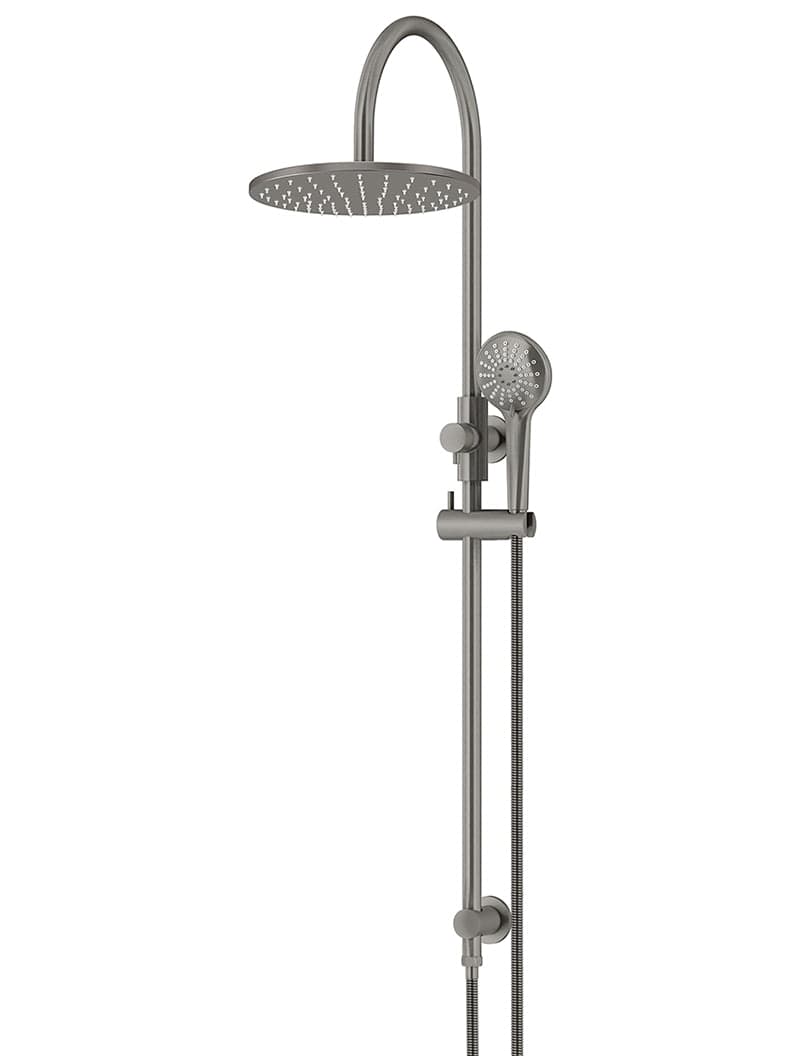 Round Gooseneck Shower Set with 300mm rose, Three-Function Hand Shower - Shadow Gunmetal — view 1