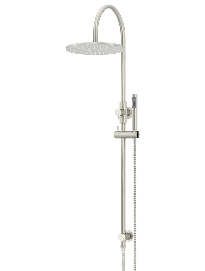 Round Gooseneck Shower Set with 300mm rose, Single-Function Hand Shower - PVD Brushed Nickel — view 1