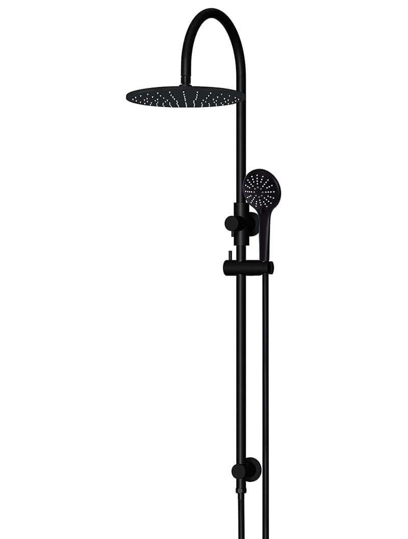 Round Gooseneck Shower Set with 300mm rose, Three-Function Hand Shower - Matte Black — view 1