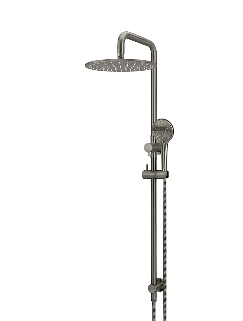 Round Combination Shower Rail 300mm Rose, Three Function Hand Shower - Shadow Gunmetal — view 1