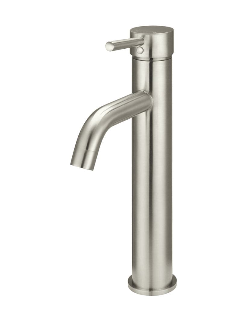 Round Tall Curved Basin Mixer - PVD Brushed Nickel — view 1