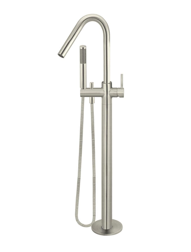 Round Freestanding Bath Spout and Hand Shower - PVD Brushed Nickel — view 1